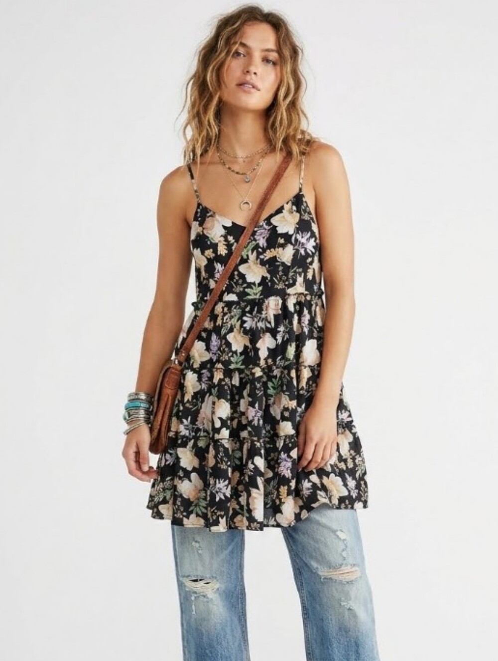 Umgee Black Floral Print Boho Dress